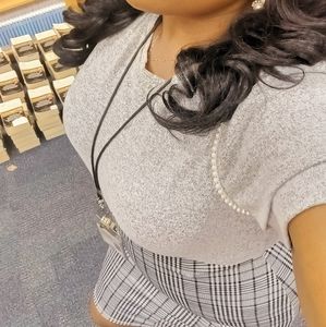 Maze Collection Gray Pearl Blouse &  Checkered Skirt